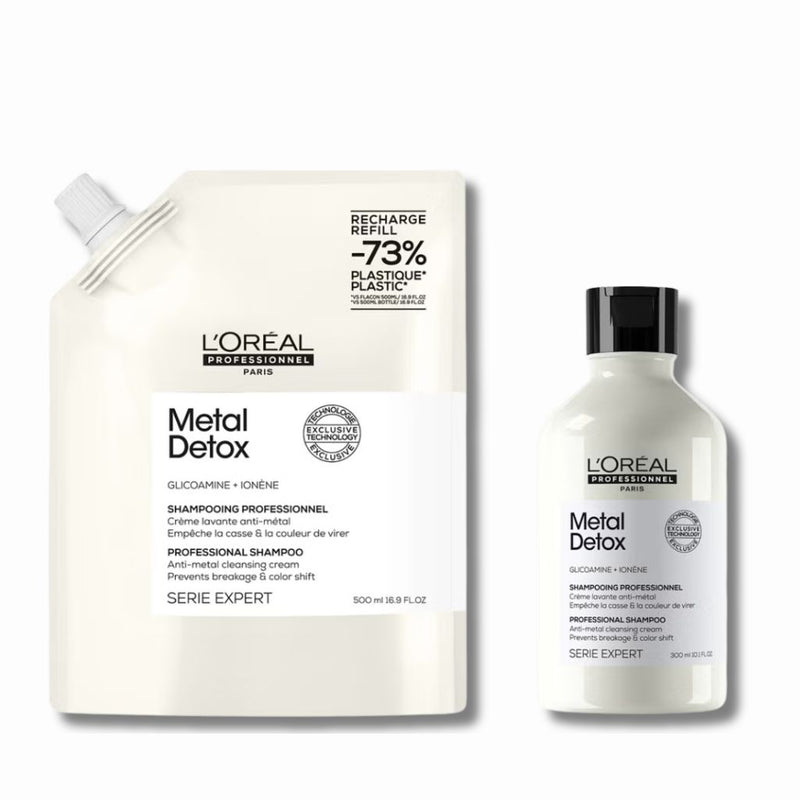 L’Oréal Professionnel Metal Detox Shampoo 300ml and Refill Pack 500ml for breakage & colour protection