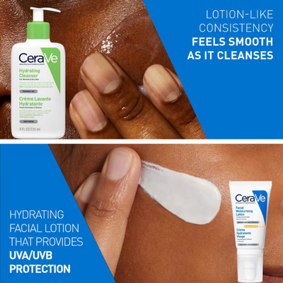 CeraVe Morning Face Routine for Dry Skin, Hydrating Cleanser and Moisturiser with SPF 50