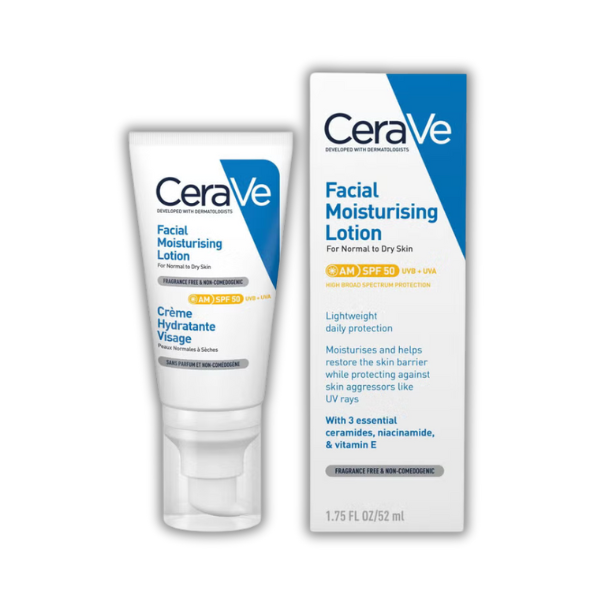 CeraVe AM Facial Moisturising Lotion SPF50 for Normal to Dry Skin 52ml