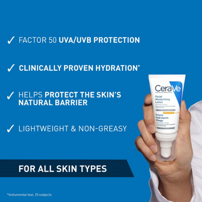 CeraVe AM Facial Moisturising Lotion SPF50 for Normal to Dry Skin 52ml