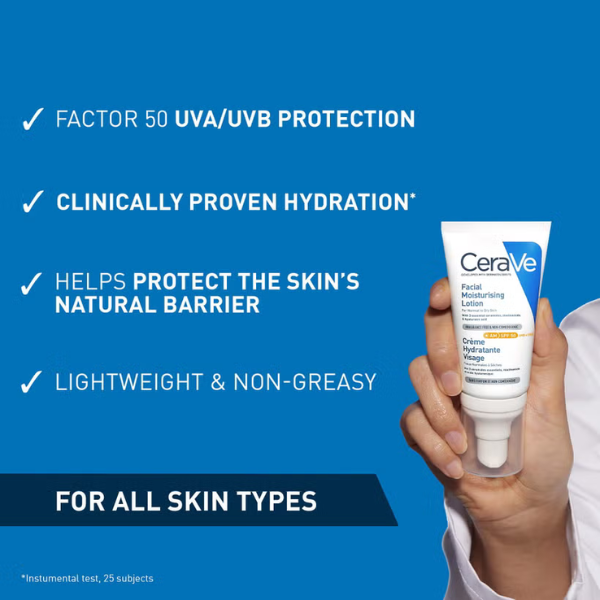 CeraVe AM Facial Moisturising Lotion SPF50 for Normal to Dry Skin 52ml