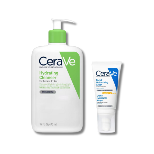 CeraVe Cleanse and Protect Face Routine for Dry Skin, Hydrating Cleanser and Facial Moisturiser with SPF 50
