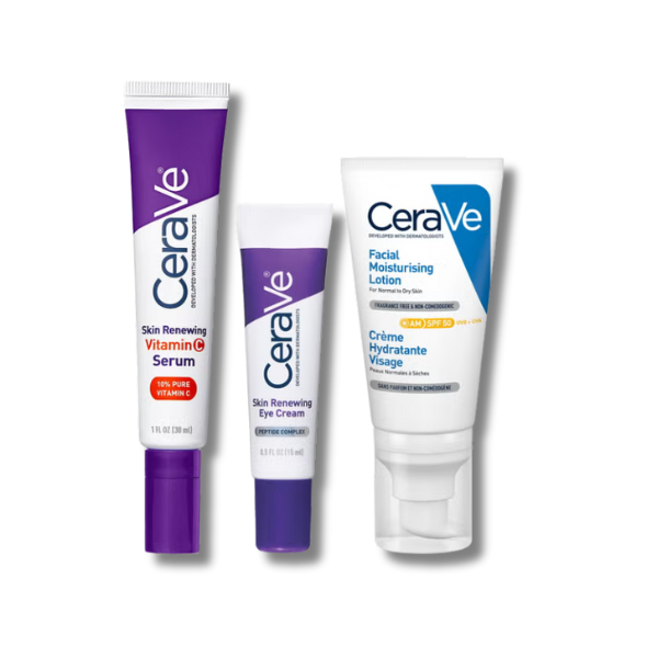 CeraVe Daily Care Routine for First Signs of Ageing Eye Cream Vitamin C Serum and Moisturiser with SPF50