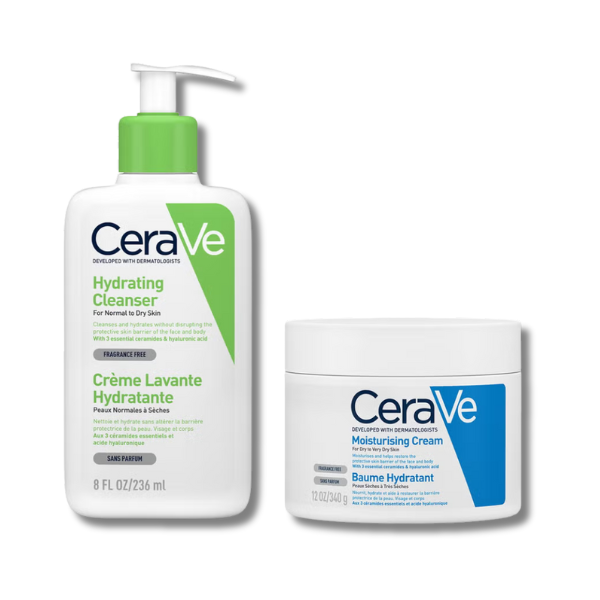 CeraVe Daily Deep Hydration 2-Step Routine for Normal to Dry Skin, Cleanser and Moisturiser with Hyaluronic Acid
