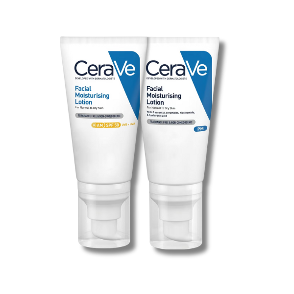 CeraVe Day & Night Facial Moisturising Duo for Dry Skin with SPF 50 and Niacinamide
