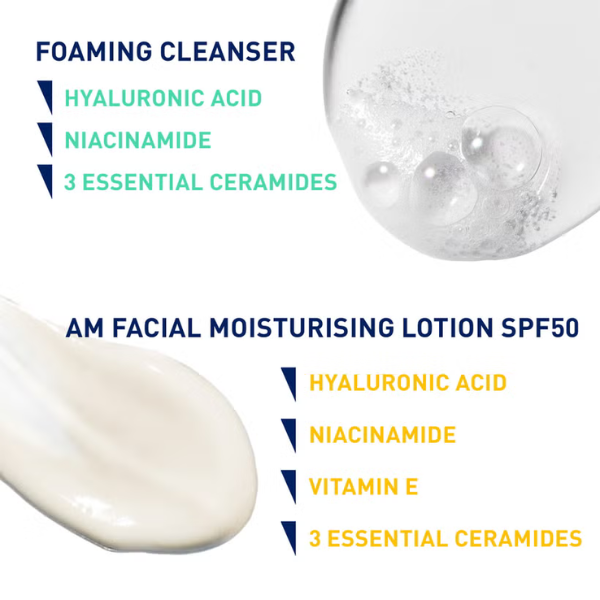 CeraVe Morning Cleanse and Protect Duo for Oily Skin, Cleanser with Niacinamide and Moisturiser with SPF 50 and Hyaluronic Acid
