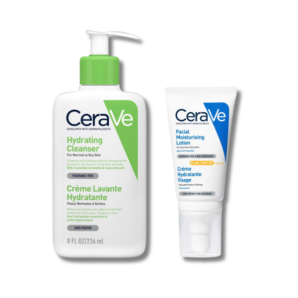 CeraVe Morning Face Routine for Dry Skin, Hydrating Cleanser and Moisturiser with SPF 50