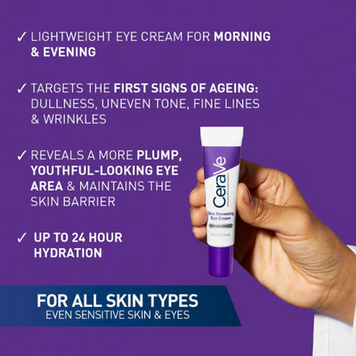 CeraVe Skin Renewing Eye Cream with Peptide Complex & Caffeine for Brighter Smoother Eyes 15ml