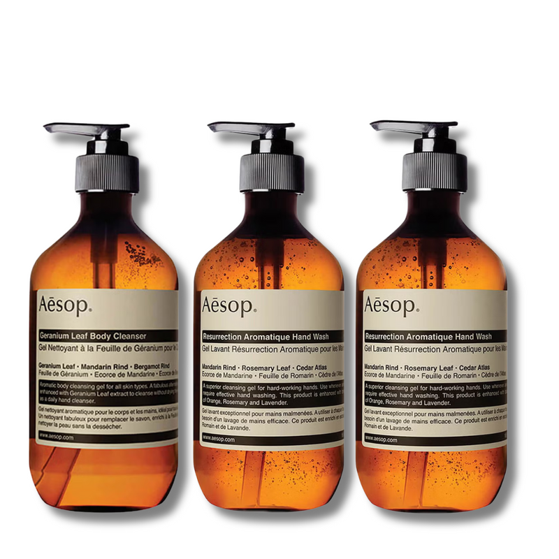 Aesop Geranium Cleanser, Resurrection and Reverence Hand Wash Bundle