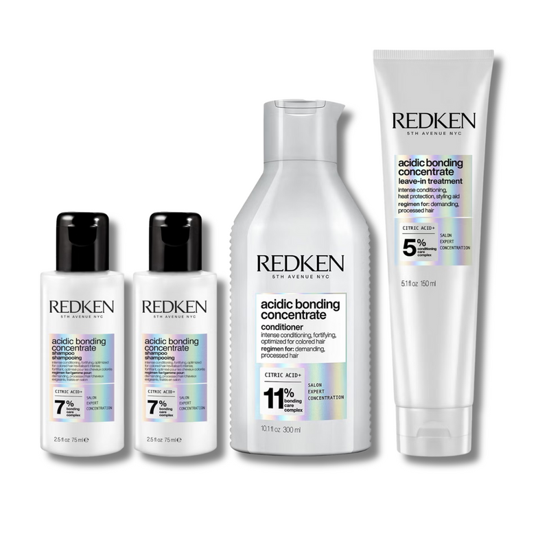 Redken Acidic Bonding Concentrate 2x Mini Shampoo 75ml, Conditioner 300ml and Leave-In Treatment 150ml Bundle (Worth £64.25)