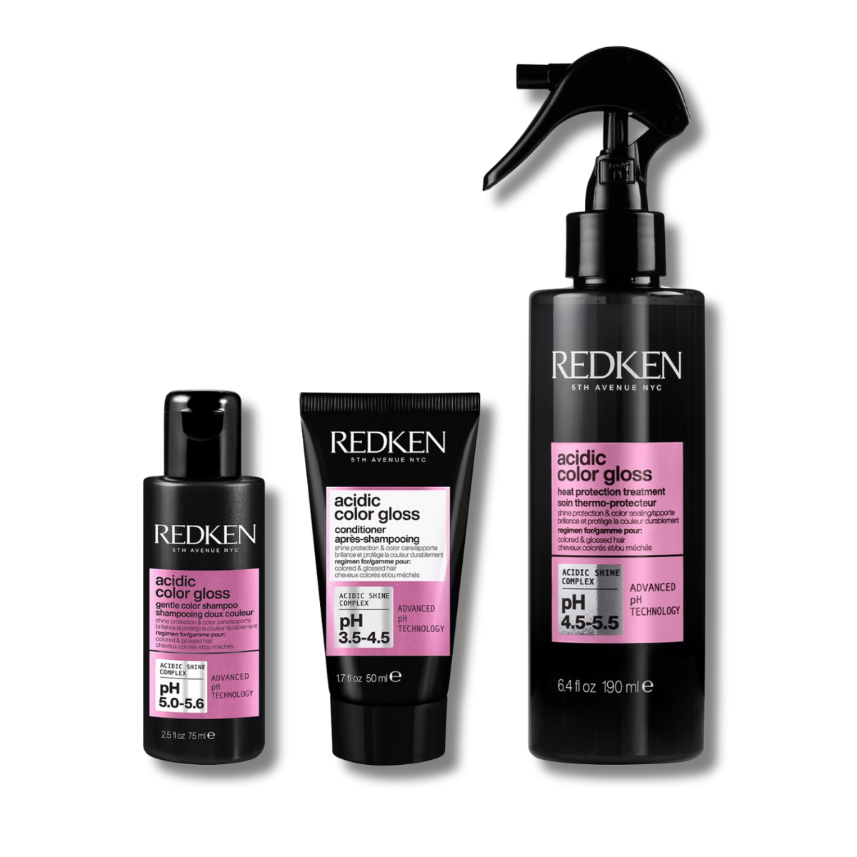 Redken Acidic Color Gloss Shampoo Mini 75ml, Conditioner Mini 50ml and Heat Protection Treatment 190ml (Worth £36.41)