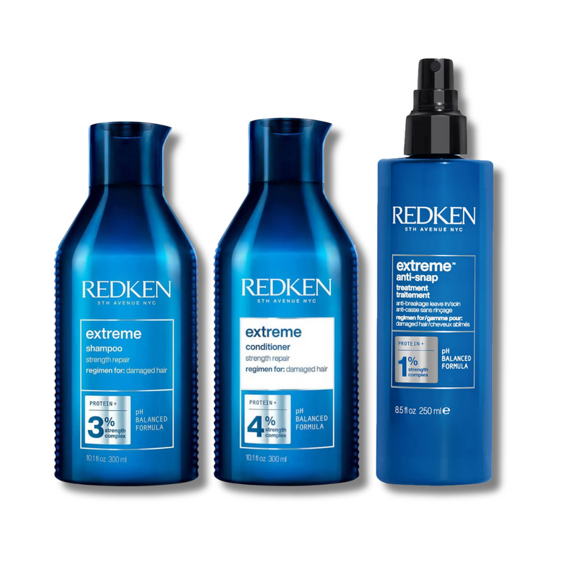 Redken Extreme Shampoo, Conditioner and Anti-Snap Leave-in Treatment Strength Repair Bundle for Damaged Hair