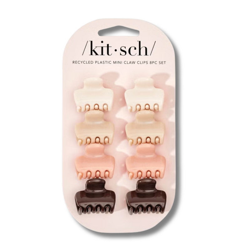 Kitsch Recycled Plastic Mini Puffy Rosewood Claw Clips 8 Piece Set