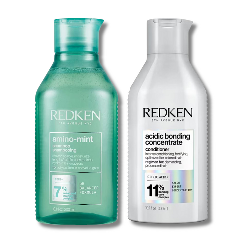 Redken Amino Mint Scalp Cleansing for Greasy Hair Shampoo and Acidic Bonding Concentrate Conditioner Bundle