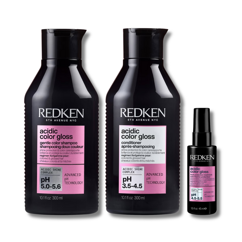 Redken Acidic Color Gloss Shampoo 300ml, Conditioner 300ml and Heat Protection Treatment 45ml, Glass-Like Shine (Worth £57.49)