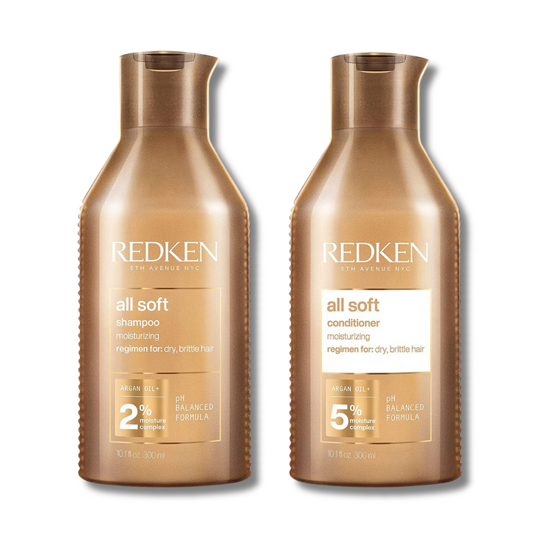 Redken All Soft Shampoo 300ml and Conditioner 300ml Hydrating Bundle to add Softness & Shine for Dry Hair
