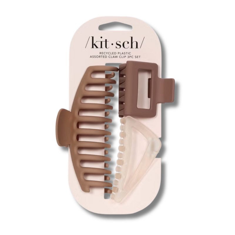 Kitsch Recycled Plastic Assorted Claw Clips - Neutral (Pack of 3)