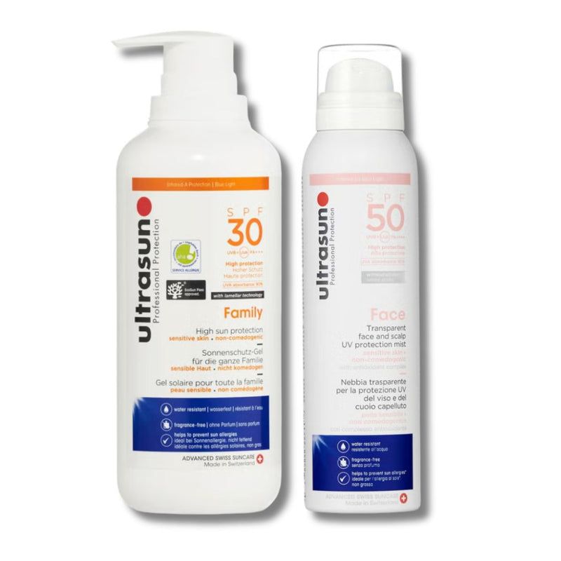 Ultrasun Family SPF 30 400ml and Ultrasun UV Face & Scalp Mist SPF50 150ml Bundle