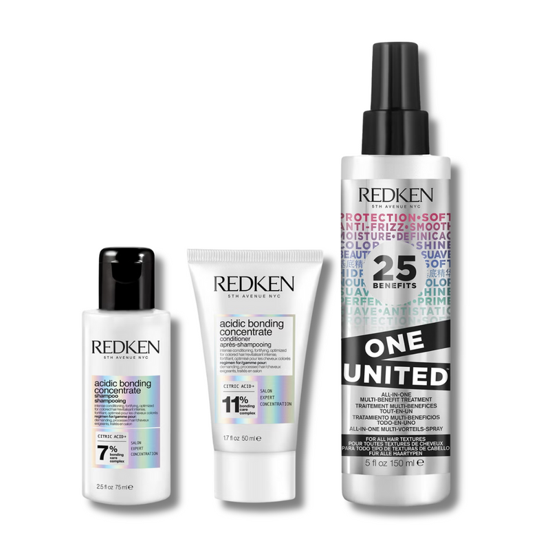 Redken Acidic Bonding Concentrate Shampoo and Conditioner with One United Spray Bundle for Healthy Looking Hair