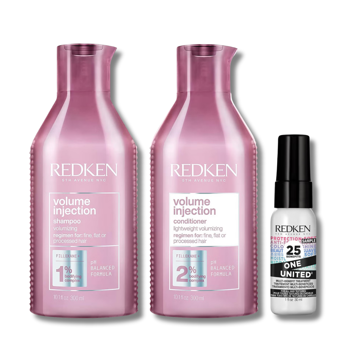 Redken Volume Injection Shampoo and Conditioner with One United Multi-Benefit Spray Bundle