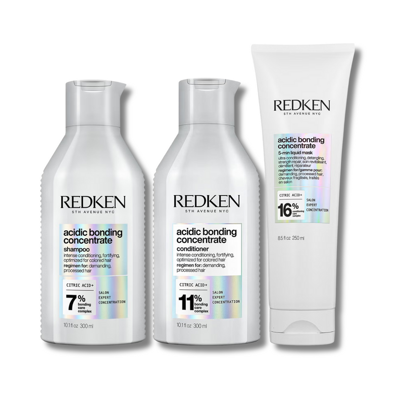Redken Acidic Bonding Concentrate Shampoo, Conditioner and 5-Minute Liquid Hair Mask Bond Repair Bundle