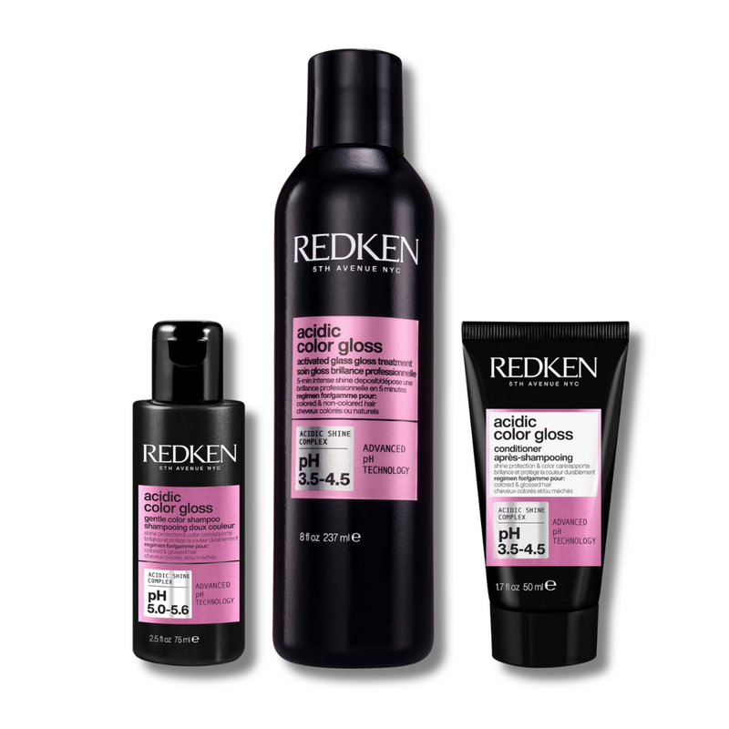 Redken Acidic Color Gloss Shampoo Mini 75ml, Activated Glass Gloss Treatment 237ml and Conditioner Mini 50ml (Worth £43.21)