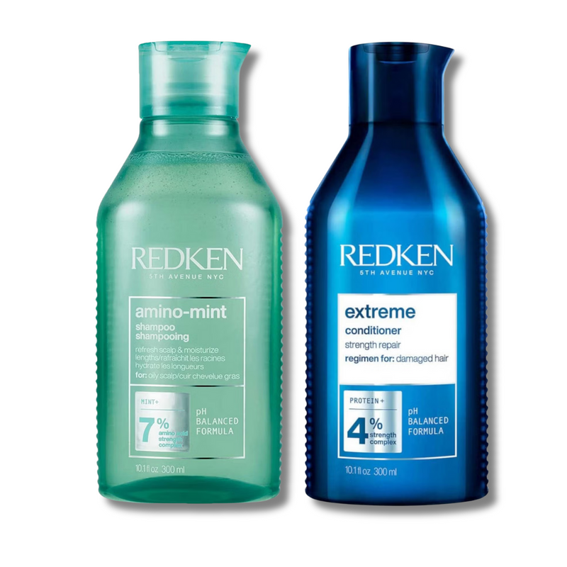 Redken Amino Mint Scalp Cleansing for Greasy Hair Shampoo and Extreme Damage Repair Conditioner Bundle