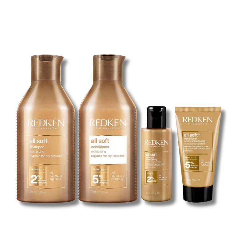 Redken All Soft Shampoo and Conditioner 300ml with Mini Shampoo 75ml and Conditioner 50ml Dry Hair Bundle (Worth £55.02)