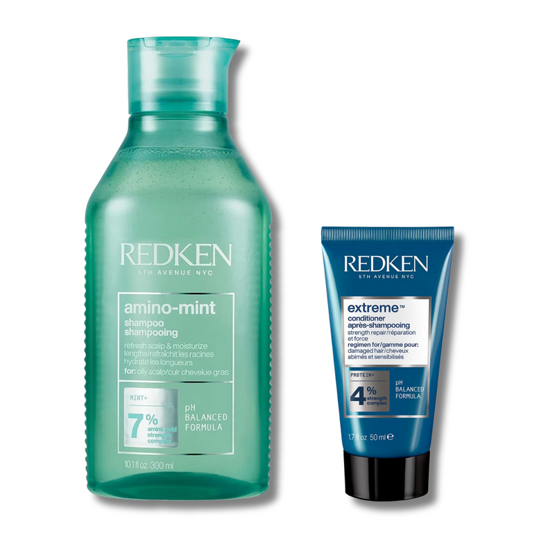 Redken Amino Mint Scalp Cleansing for Greasy Hair Shampoo and Extreme Conditioner Bundle