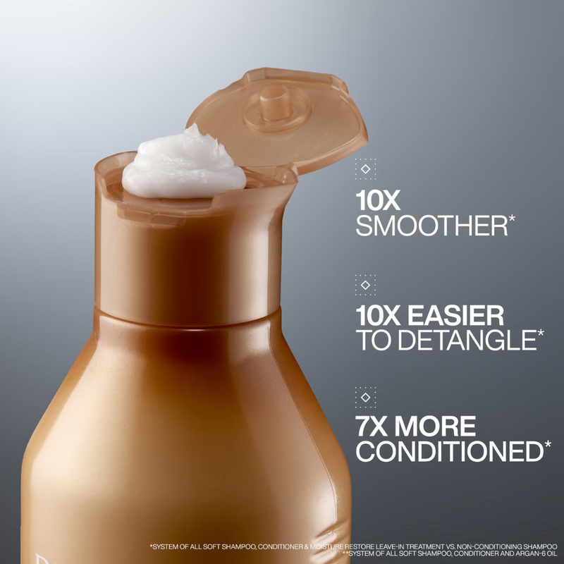 Redken All Soft Shampoo, Conditioner and Moisture Restore Leave-In Treatment, Hydrating Bundle, Softness & Shine, for Dry Hair