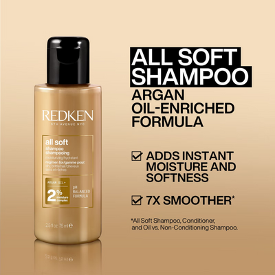 Redken All Soft Shampoo 75ml, Conditioner 30ml and Leave-in Treatment 150ml Bundle for Dry and Brittle Hair (Worth £33.82)