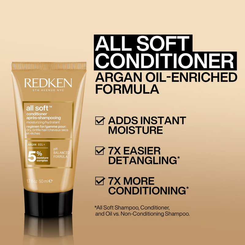 Redken All Soft Shampoo 75ml, Conditioner 30ml and Leave-in Treatment 150ml Bundle for Dry and Brittle Hair (Worth £33.82)