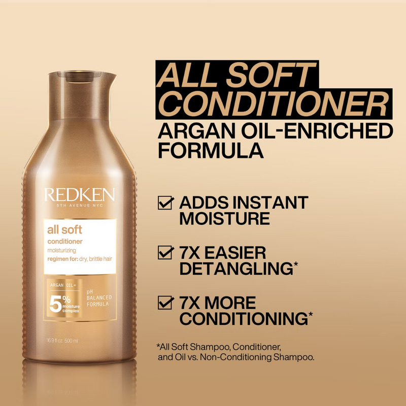Redken All Soft Shampoo and Conditioner 300ml with Mini Shampoo 75ml and Conditioner 50ml Dry Hair Bundle (Worth £55.02)