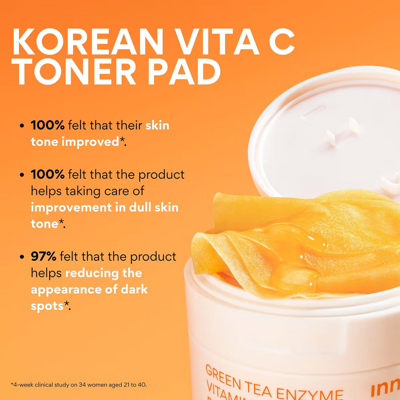 INNISFREE Green Tea Enzyme Vitamin C Brightening Toner Pads - 60 pads