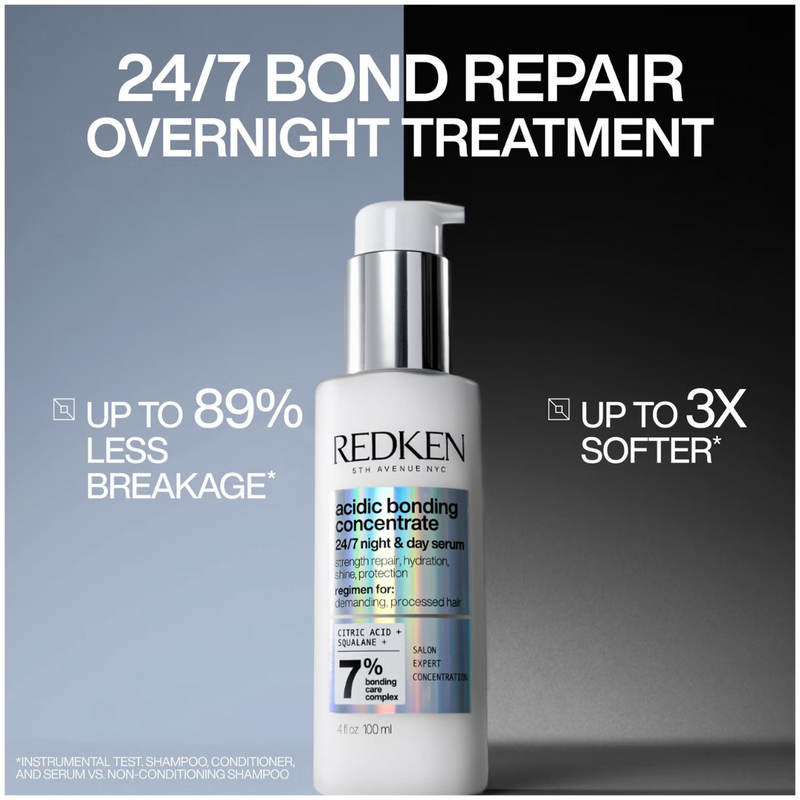 Redken Acidic Bonding Concentrate Shampoo 75ml, Conditioner 50ml, Leave-in Treatment 30ml and 24/7 Night and Day Serum 100ml