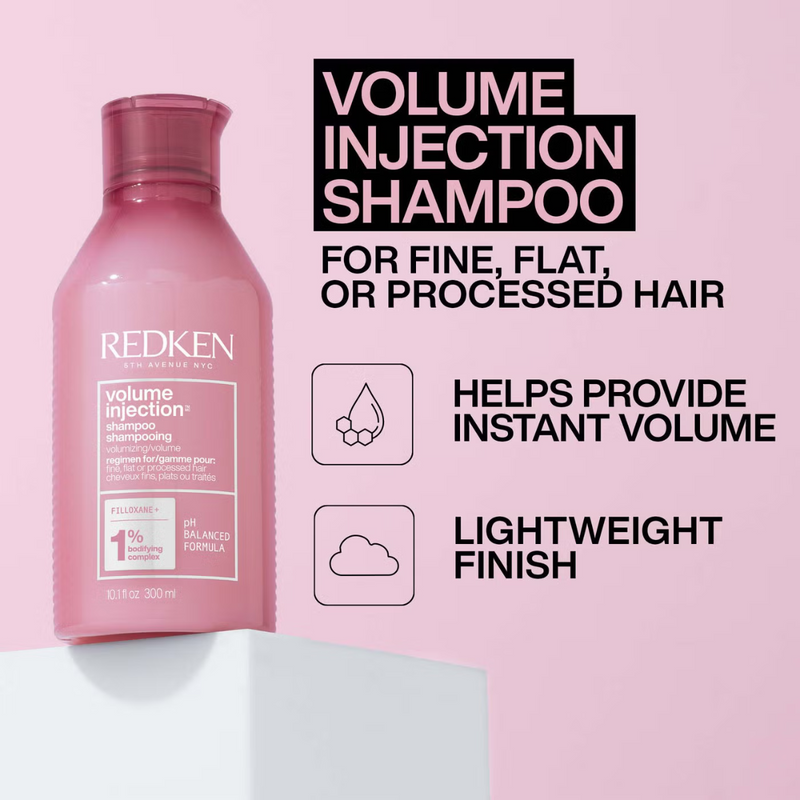 Redken Volume Injection Shampoo 300ml and Conditioner 300ml Set for Fine, Flat Hair, Adds Lift and Volume