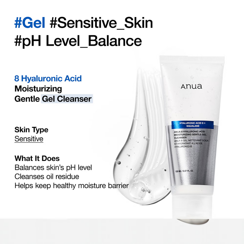Anua 8 Hyaluronic Acid Moisturising Gentle Gel Cleanser 150ml