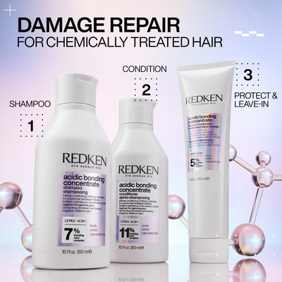 Redken Acidic Bonding Concentrate 2x Mini Shampoo 75ml, Conditioner 300ml and Leave-In Treatment 150ml Bundle (Worth £64.25)