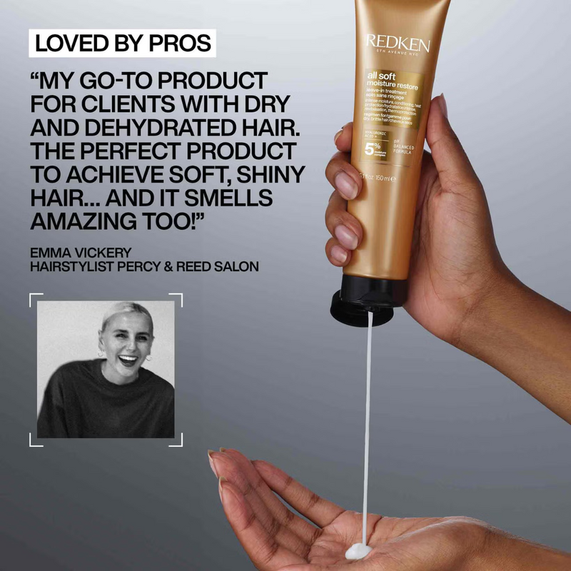 Redken All Soft Shampoo, Conditioner and Moisture Restore Leave-In Treatment, Hydrating Bundle, Softness & Shine, for Dry Hair
