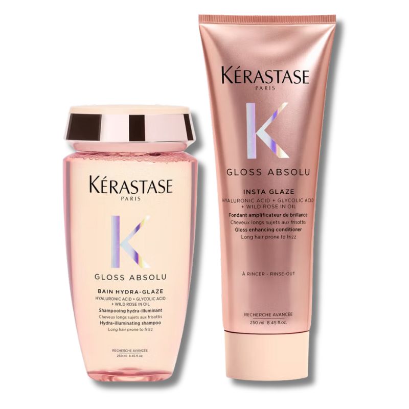 Kérastase Gloss Absolu Shampoo and Conditioner Duo, with Glycolic Acid, Hyaluronic Acid and Wild Rose