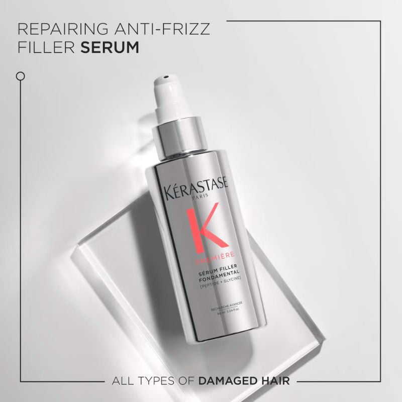 Kérastase Première Repairing Anti-Frizz Filler Heat Protecting Hair Serum for Damaged Hair 90ml with Free Travel Size Duo