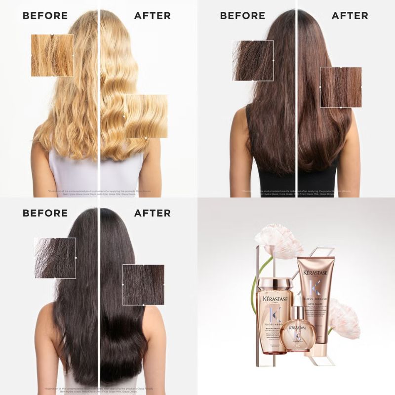Kérastase Gloss Absolu Shampoo and Conditioner Duo, with Glycolic Acid, Hyaluronic Acid and Wild Rose