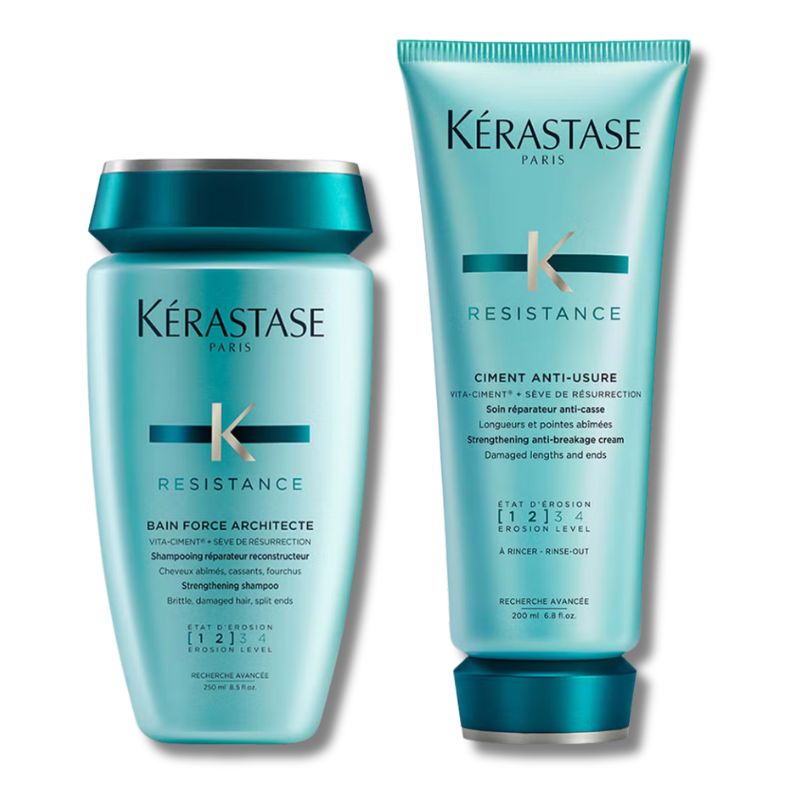 Kérastase Resistance Strengthening Shampoo & Conditioner Set for Damaged, Brittle Hair with Vita-Ciment Complex