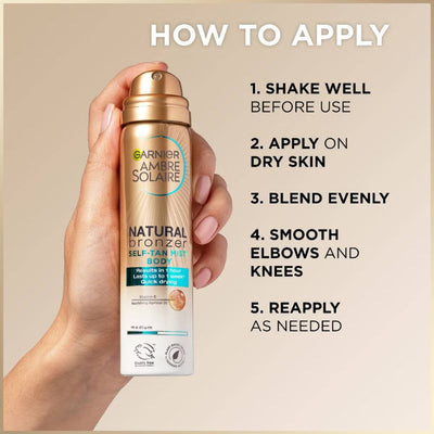 Garnier Ambre Solaire Natural Bronzer Quick Drying Body Self Tan Mist Medium 150ml