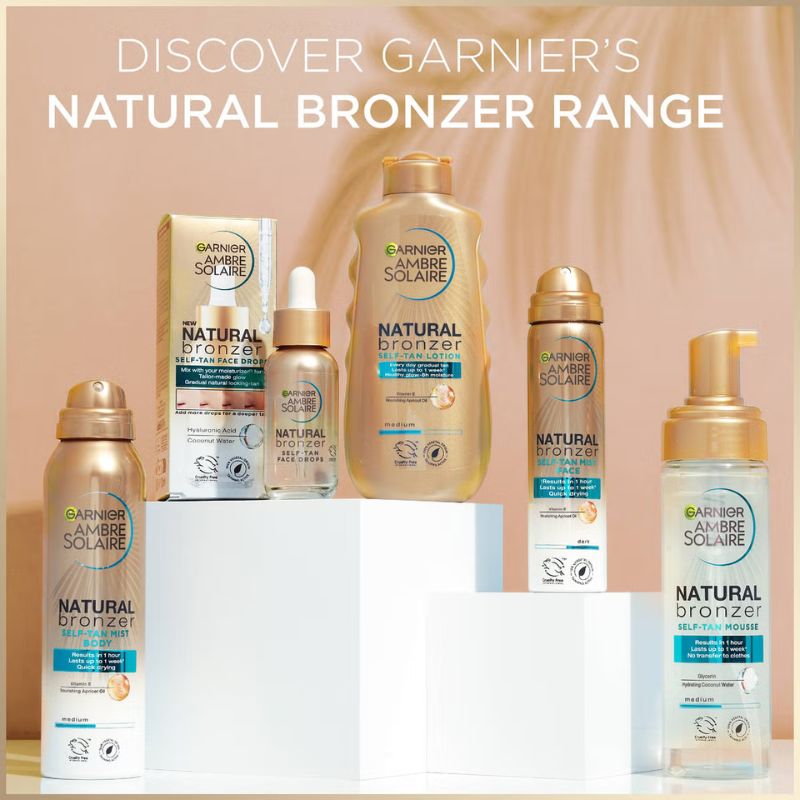 Garnier Ambre Solaire Natural Bronzer Quick Drying Body Self Tan Mist Medium 150ml