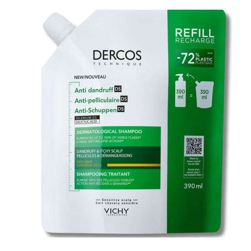 Vichy Dercos Anti-Dandruff Dermatological Shampoo for Dry Hair Refill 390ml