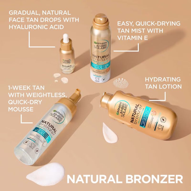 Garnier Ambre Solaire Vegan Natural Bronzer Intense Clear Self Tan Mousse 200ml
