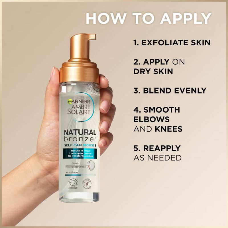 Garnier Ambre Solaire Vegan Natural Bronzer Intense Clear Self Tan Mousse 200ml