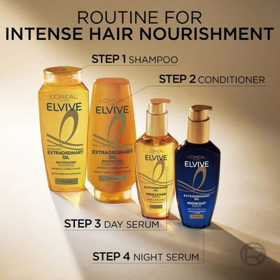 L'Oréal Paris Elvive Extraordinary Oil Nourished Hair Treatment Day and Night Routine Set for Dry Hair