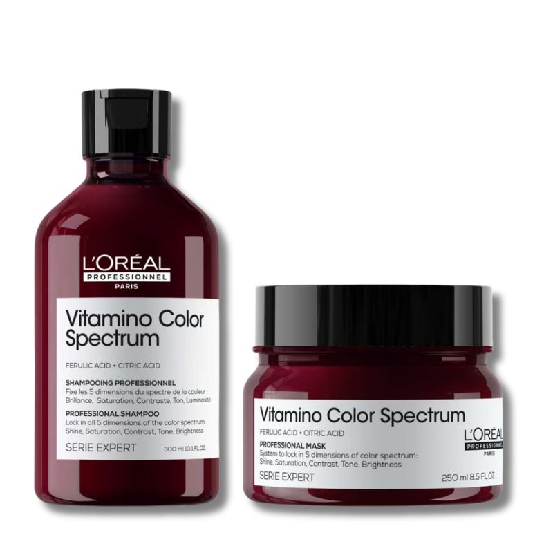 L'Oréal Professionnel Vitamino Color Spectrum Shampoo 300ml and Rinse Off Hair Mask 250ml Bundle for Coloured Hair